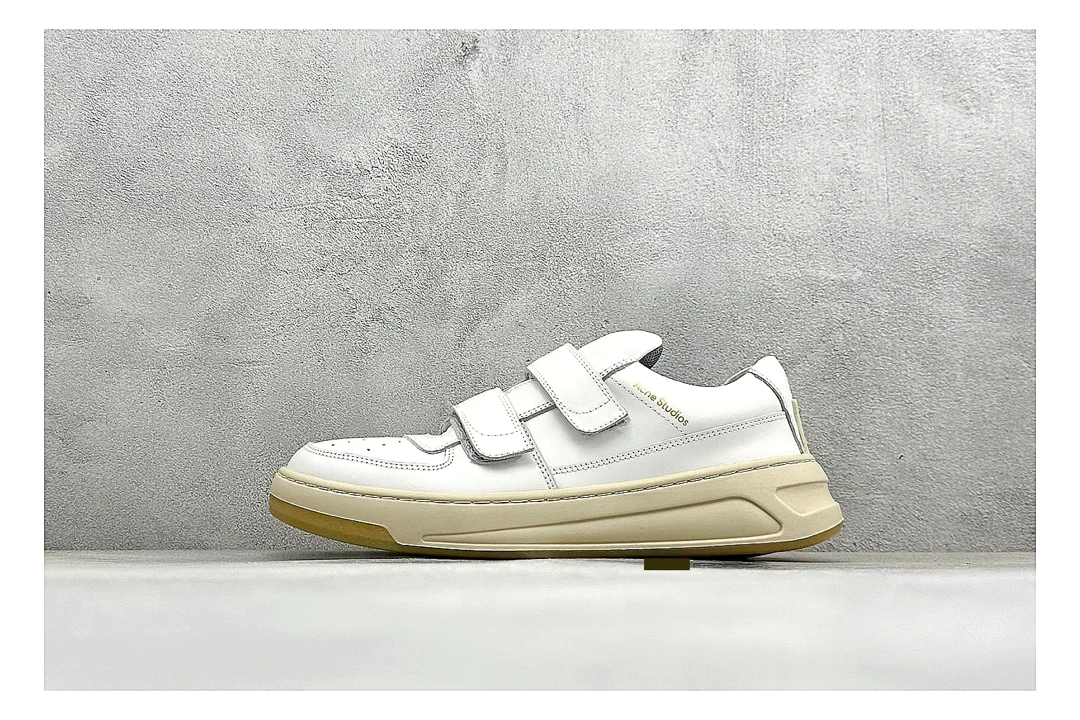 Acne Studios white velcro low-top QC inspection image