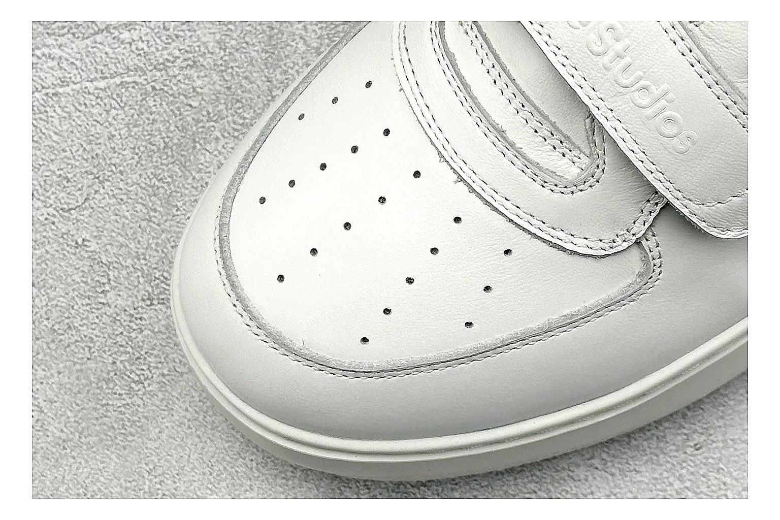 Acne Studios Velcro White Mid-Top QC reference image showing white leather panels, broad hook-and-loop straps, padded mid-top collar, and a clean rubber sole thumbnail 4