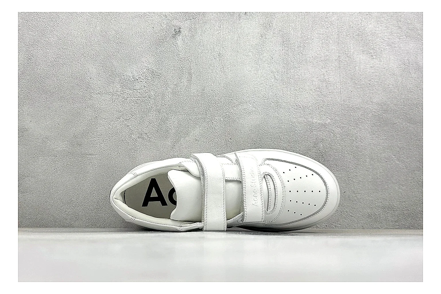 Acne Studios Velcro White Mid-Top QC reference image showing white leather panels, broad hook-and-loop straps, padded mid-top collar, and a clean rubber sole thumbnail 6