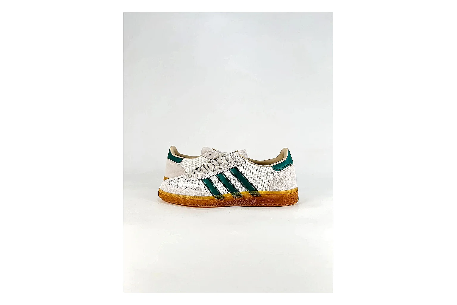 Adidas Originals Handball Spezial White Green Sneakers QC photo reference showing white green handball sneakers with suede-leather texture, side-profile shape, upper panel lines, and outsole detail