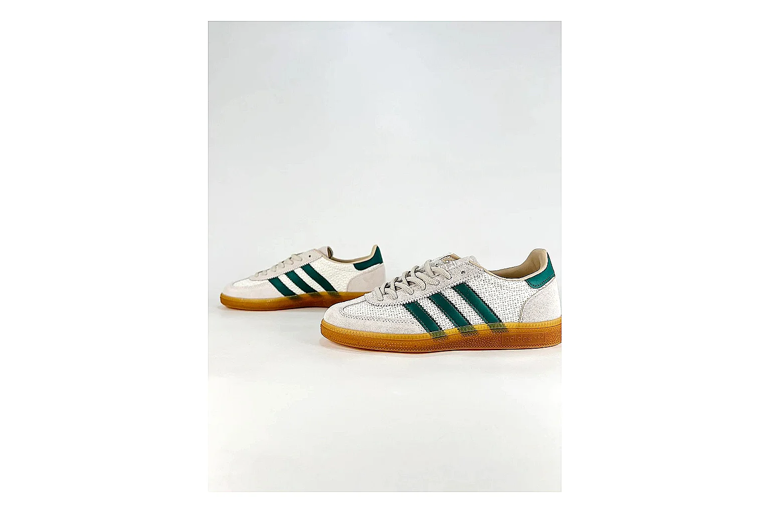 Adidas Originals Handball Spezial White Green Sneakers QC photo reference showing white green handball sneakers with suede-leather texture, side-profile shape, upper panel lines, and outsole detail thumbnail 4