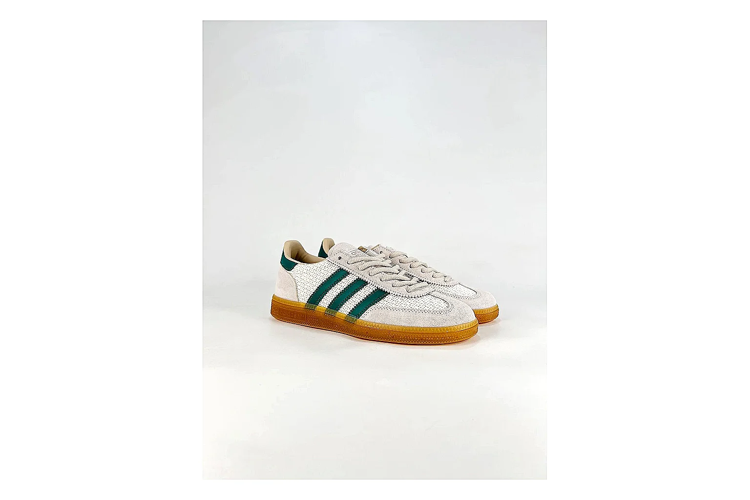 Adidas Originals Handball Spezial White Green Sneakers QC photo reference showing white green handball sneakers with suede-leather texture, side-profile shape, upper panel lines, and outsole detail thumbnail 5