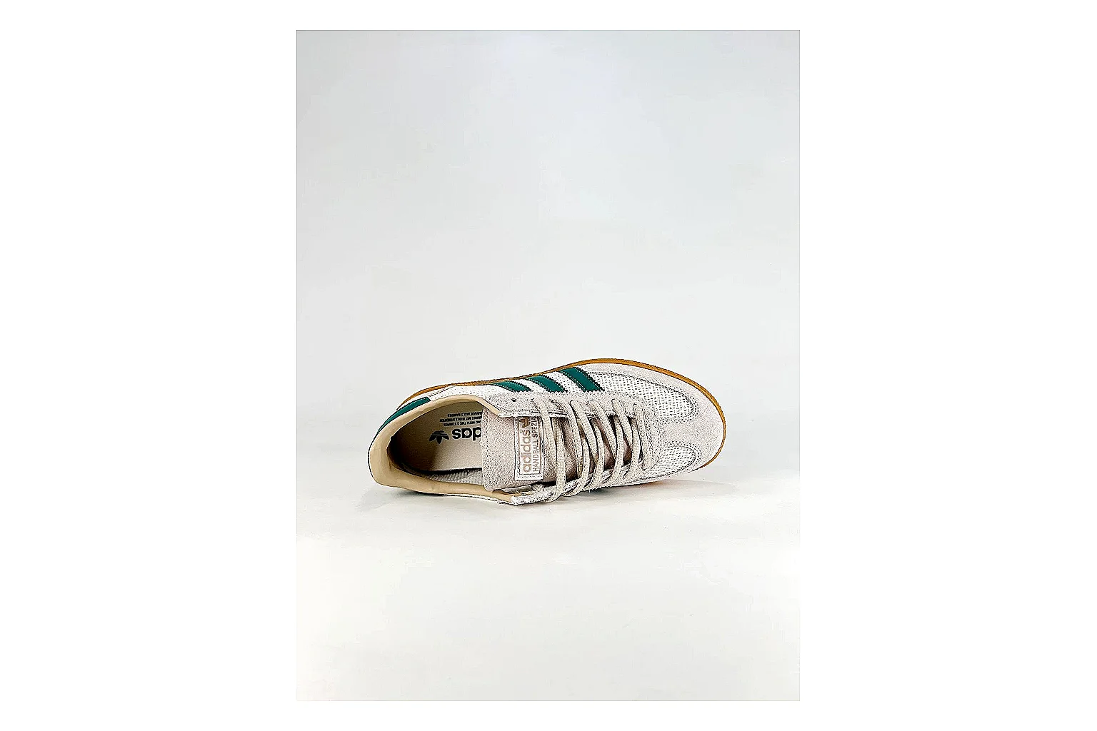 Adidas Originals Handball Spezial White Green Sneakers QC photo reference showing white green handball sneakers with suede-leather texture, side-profile shape, upper panel lines, and outsole detail thumbnail 6