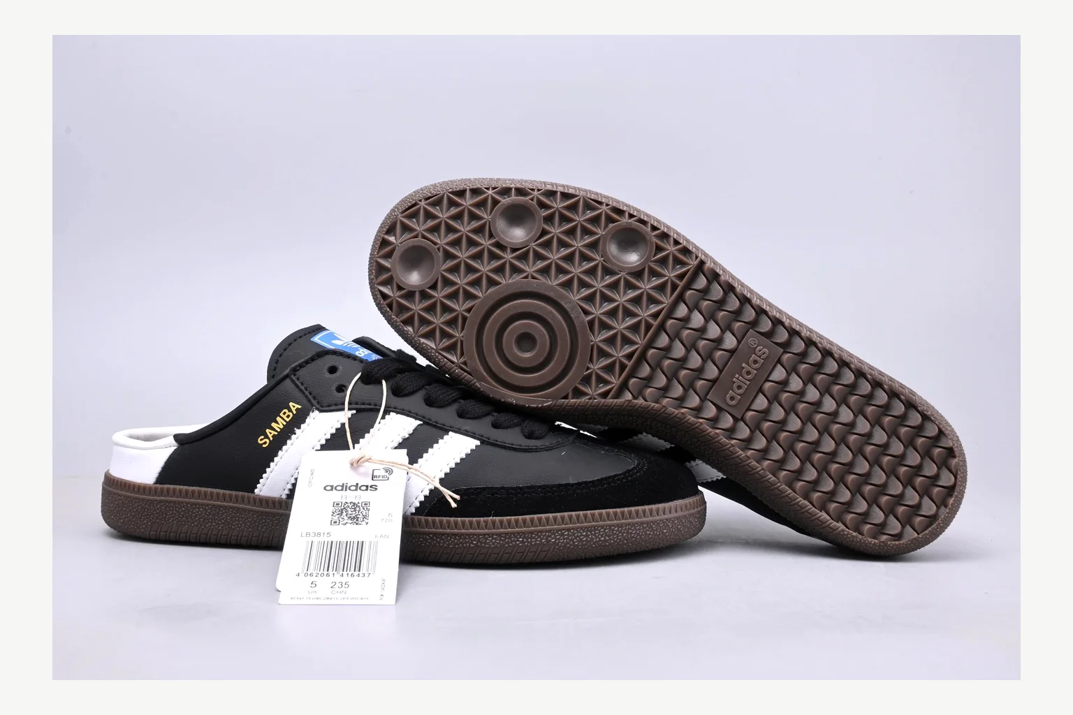Adidas Originals Samba Black White QC photo showing white black low-top sneaker with mixed-material upper and low-profile shape thumbnail 4