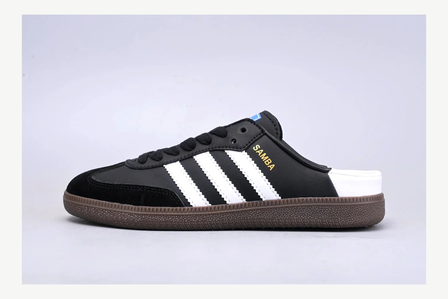 Adidas Originals Samba Black White QC photo showing white black low-top sneaker with mixed-material upper and low-profile shape thumbnail 5