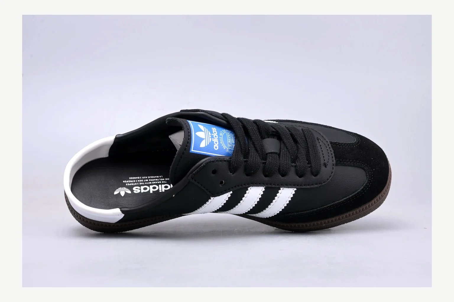 Adidas Originals Samba Black White QC photo showing white black low-top sneaker with mixed-material upper and low-profile shape thumbnail 6