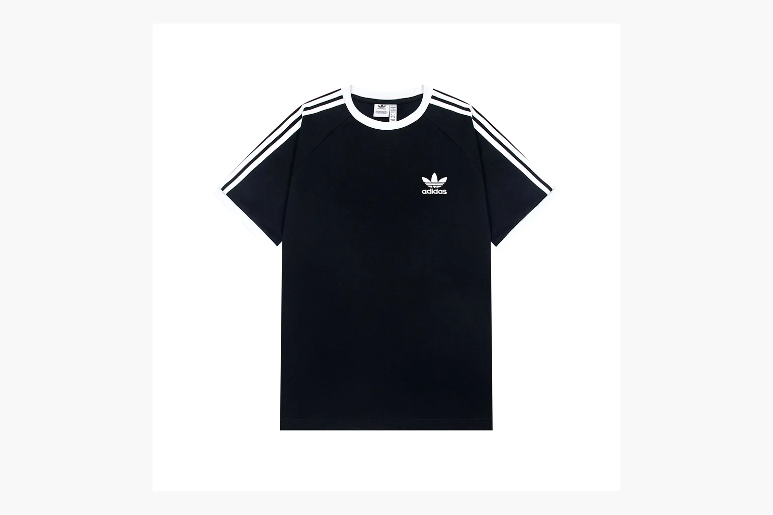Adidas black ringer tee QC photo showing trim and trefoil