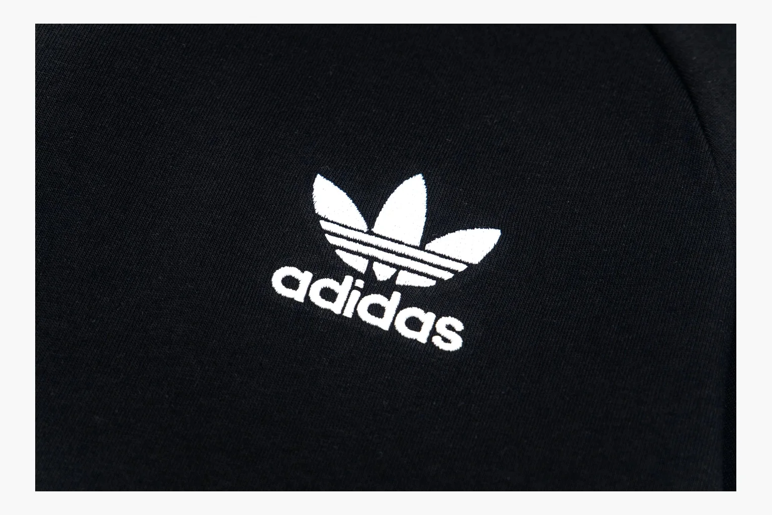 Adidas black ringer tee QC photo showing trim and trefoil thumbnail 3