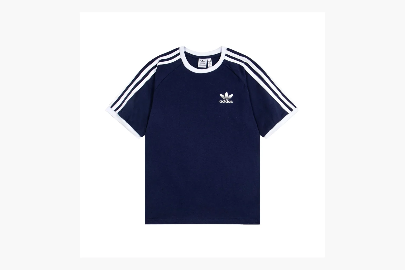 Navy Adidas ringer tee QC image showing trim and logo