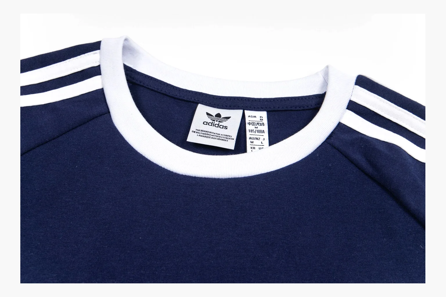 Navy Adidas ringer tee QC image showing trim and logo thumbnail 4