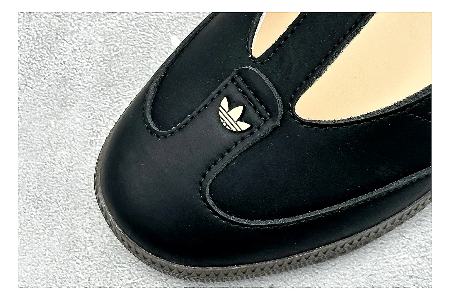 Adidas Samba Jane Black QC reference photo showing black Mary Jane upper, Samba-style stripes, strap closure, gum outsole, and low terrace shape thumbnail 4