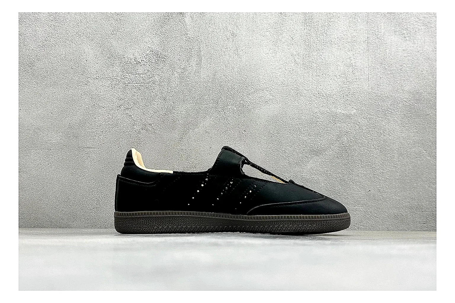 Adidas Samba Jane Black QC reference photo showing black Mary Jane upper, Samba-style stripes, strap closure, gum outsole, and low terrace shape thumbnail 5