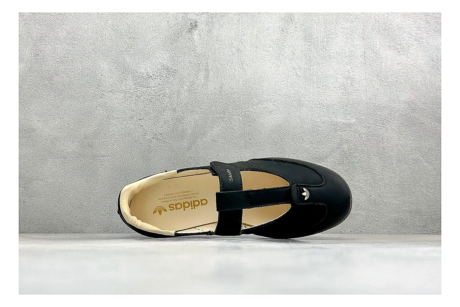 Adidas Samba Jane Black QC reference photo showing black Mary Jane upper, Samba-style stripes, strap closure, gum outsole, and low terrace shape thumbnail 6