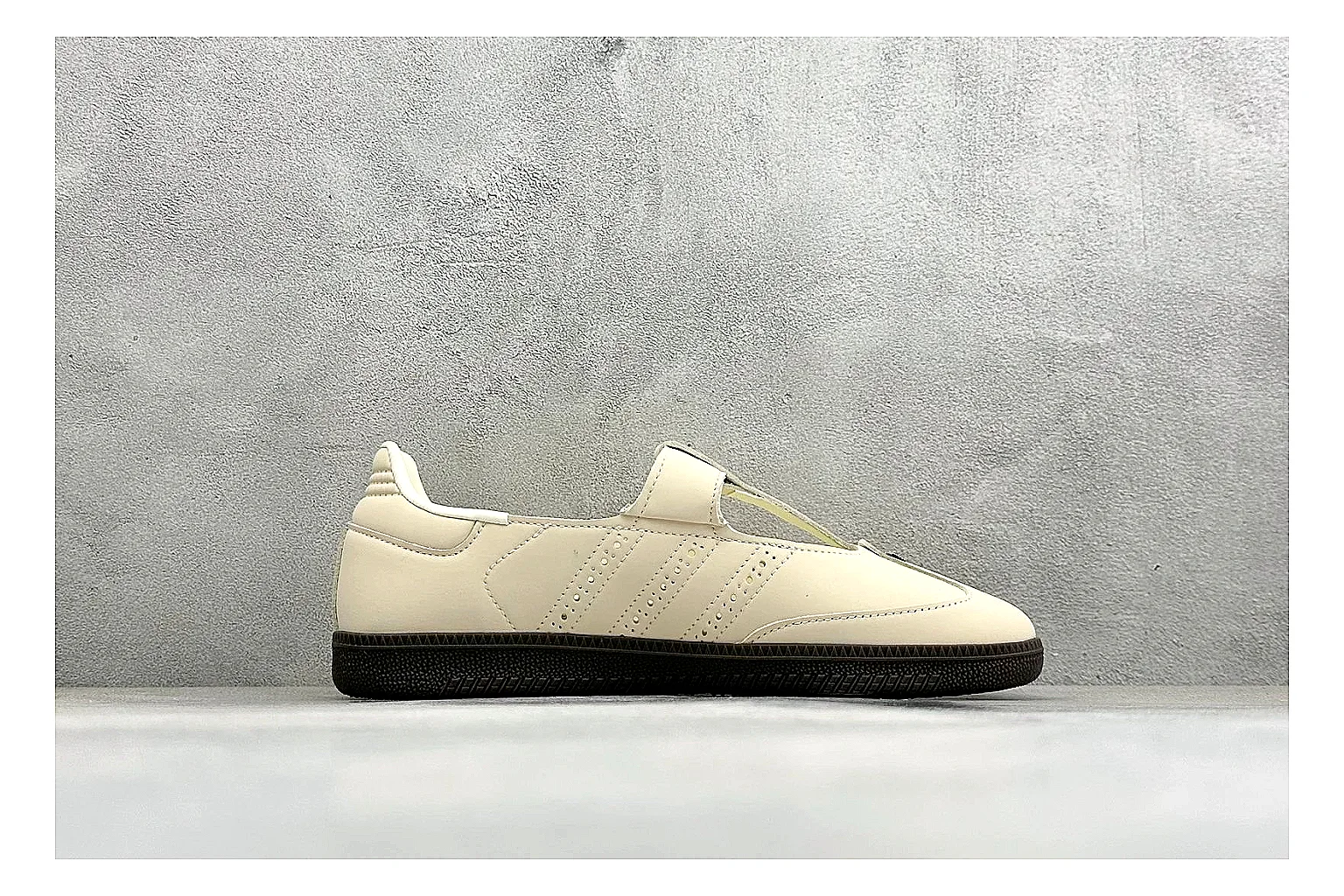 Adidas Samba Jane Cream QC reference photo showing cream Mary Jane upper, dark gum outsole, Samba-style side stripes, and low strap silhouette thumbnail 5