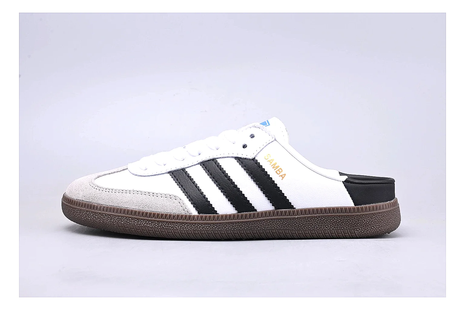 Adidas Samba OG White Black QC photo showing white black samba og terrace sneaker with mixed upper and terrace shape