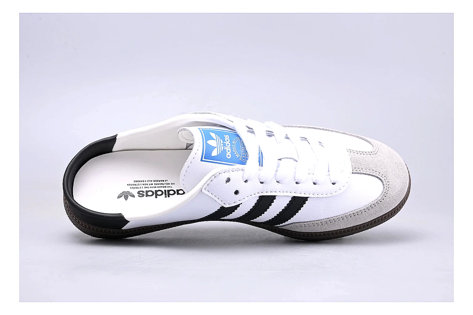 Adidas Samba OG White Black QC photo showing white black samba og terrace sneaker with mixed upper and terrace shape thumbnail 6