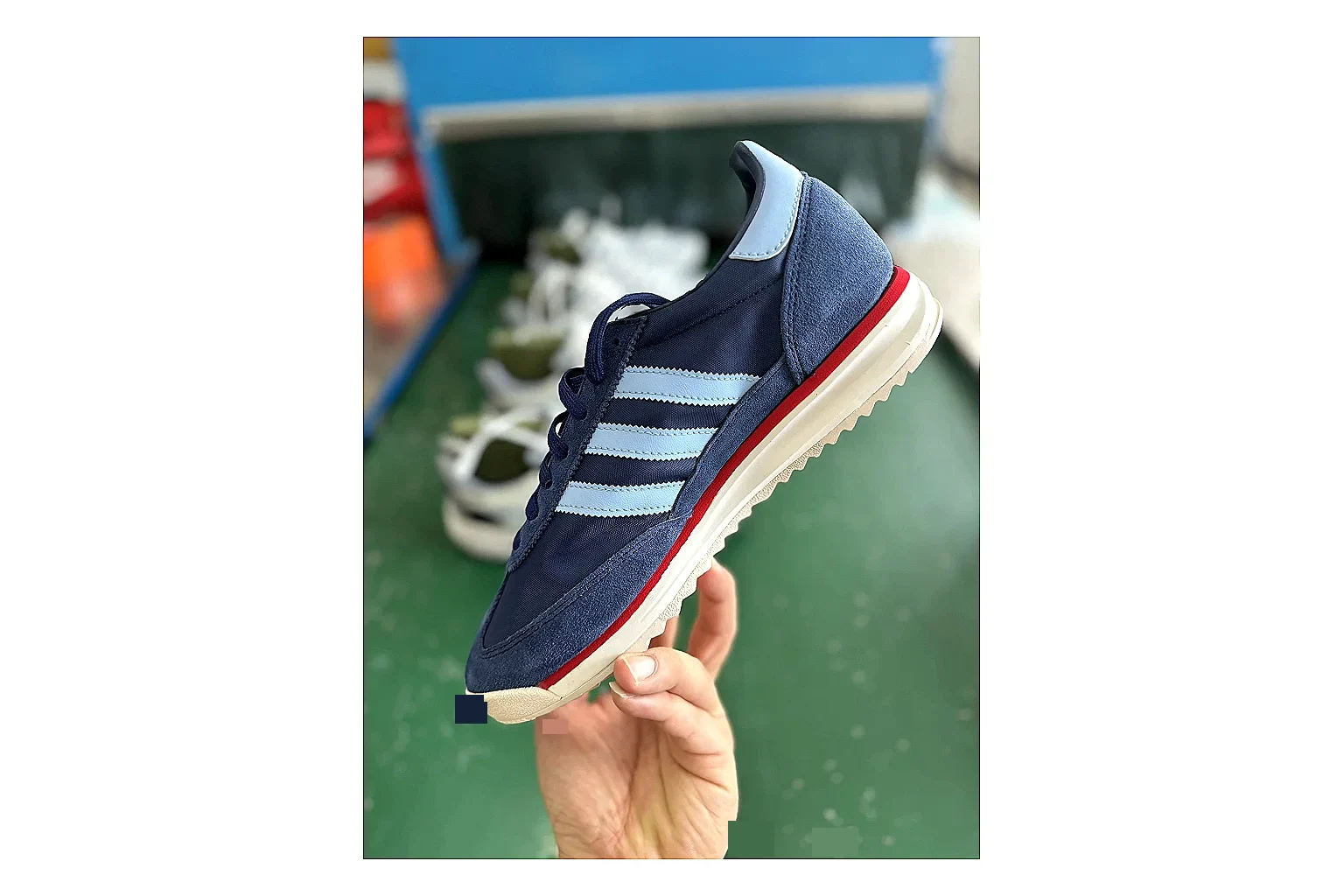 Adidas SL 72 RS Blue Red QC photo showing red blue sl 72 rs retro runner with mixed upper and runner shape