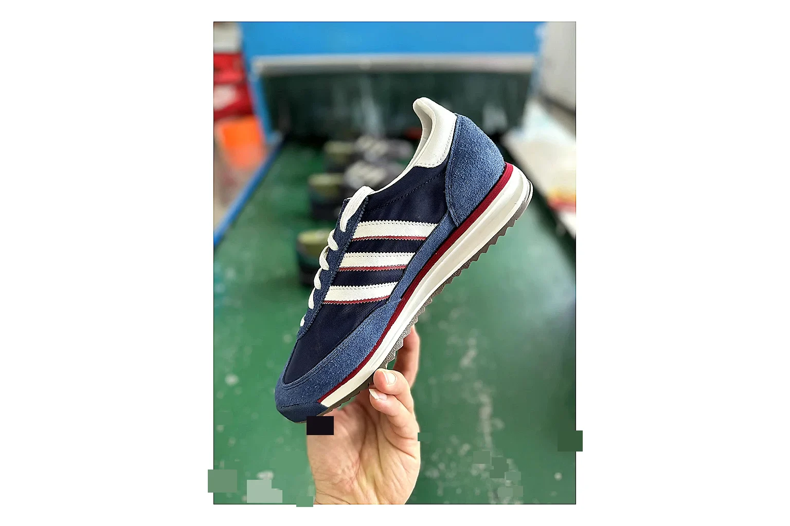 Adidas SL 72 RS Blue White QC photo showing white red blue sl 72 rs retro runner with mixed upper and runner shape