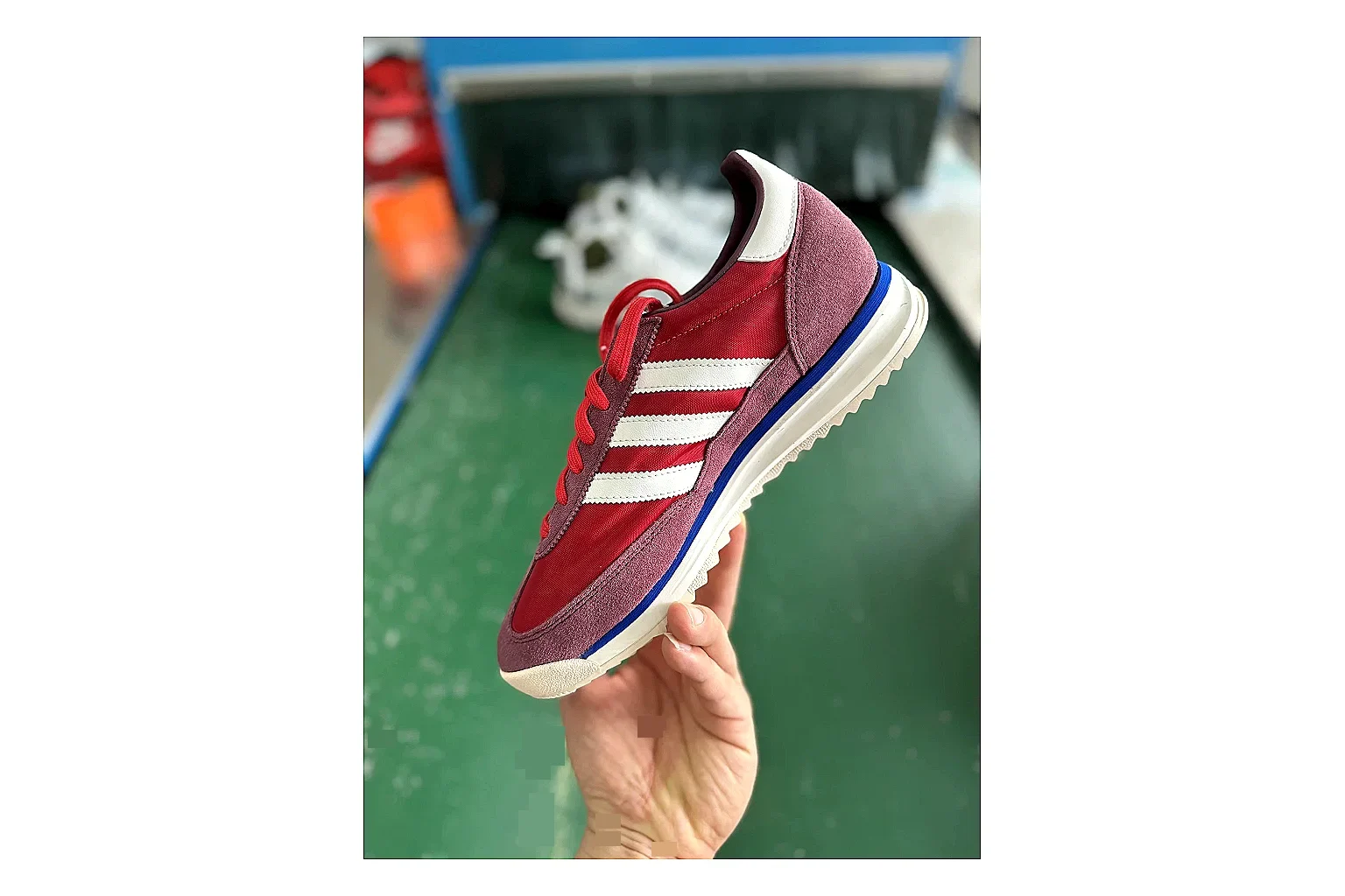 Adidas SL 72 RS Red White QC photo showing white red sl 72 rs retro runner with mixed upper and runner shape