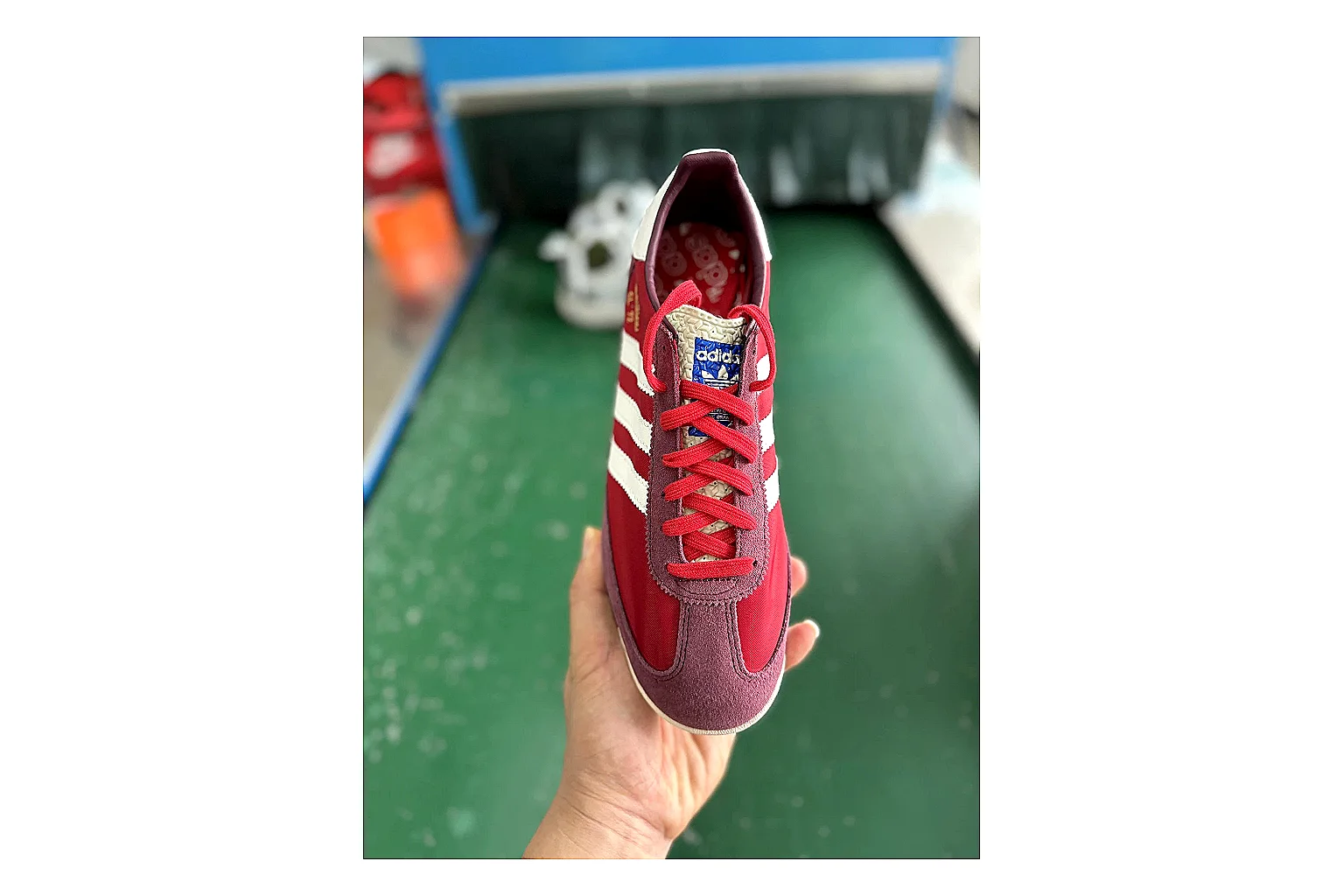 Adidas SL 72 RS Red White QC photo showing white red sl 72 rs retro runner with mixed upper and runner shape thumbnail 6