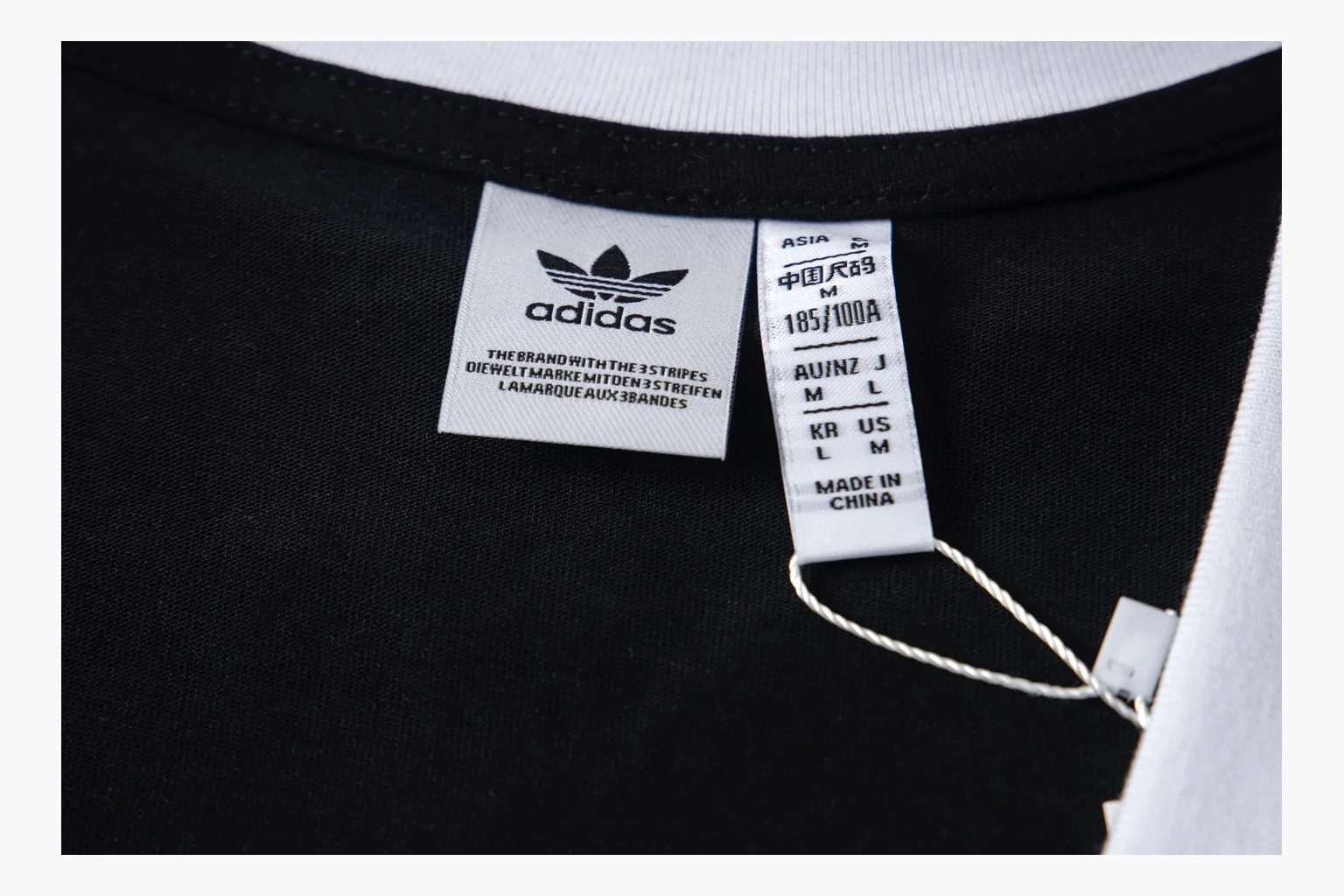 Adidas black V-neck ringer tee QC photo with neckline trim thumbnail 4