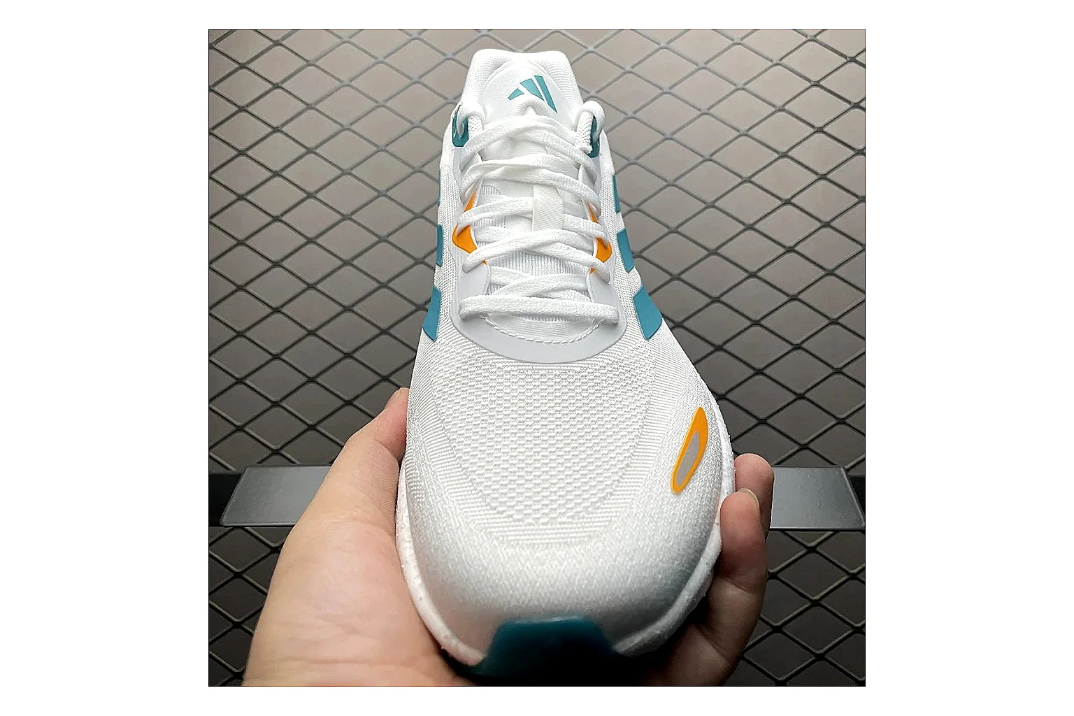 Adidas Velosamba White Turquoise QC photo showing white turquoise velosamba terrace sneaker with mixed upper and terrace shape thumbnail 3