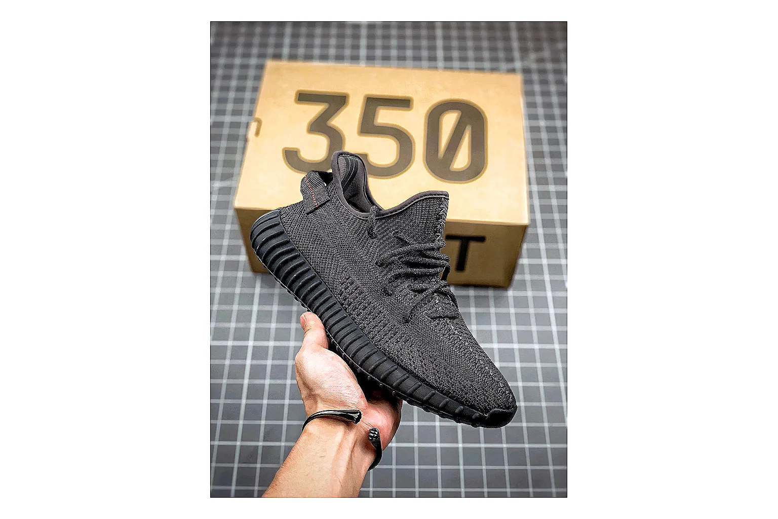 Adidas Yeezy 350 Boost Black QC photo showing black yeezy 350 knit runner with knit upper and knit shape thumbnail 5