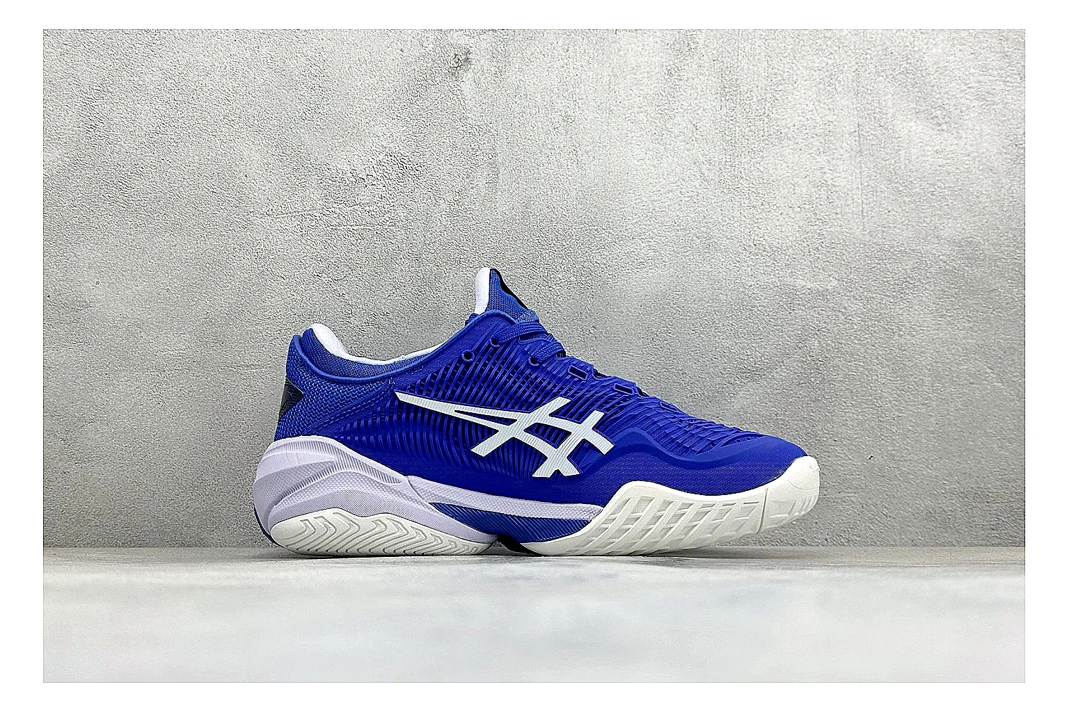 Asics Court FF Royal Blue QC reference photo showing royal blue court upper, Asics side stripes, supportive sole wall, and stable tennis profile thumbnail 5