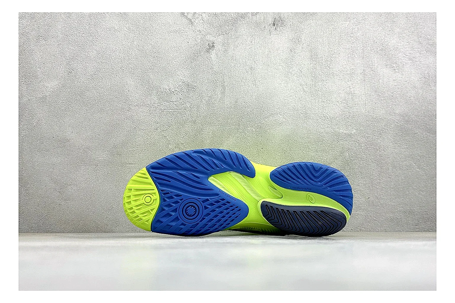 Asics Court FF Volt Blue QC reference photo showing bright volt and blue court upper, supportive sole wall, Asics side lines, and stable tennis profile thumbnail 3