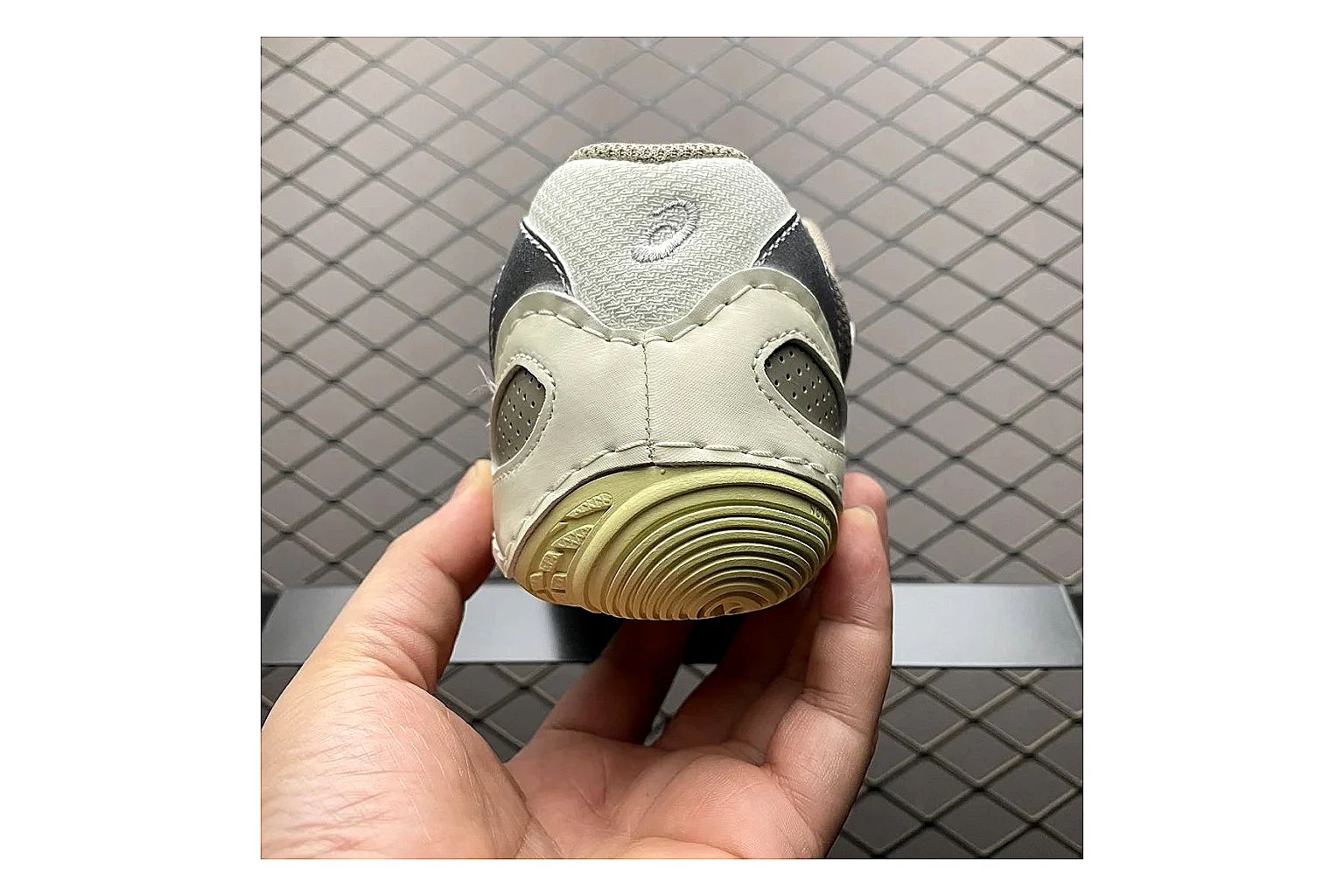 Asics Gel-Kahana Cream Silver QC photo showing silver cream gel-kahana trail runner with mixed upper and trail shape thumbnail 5
