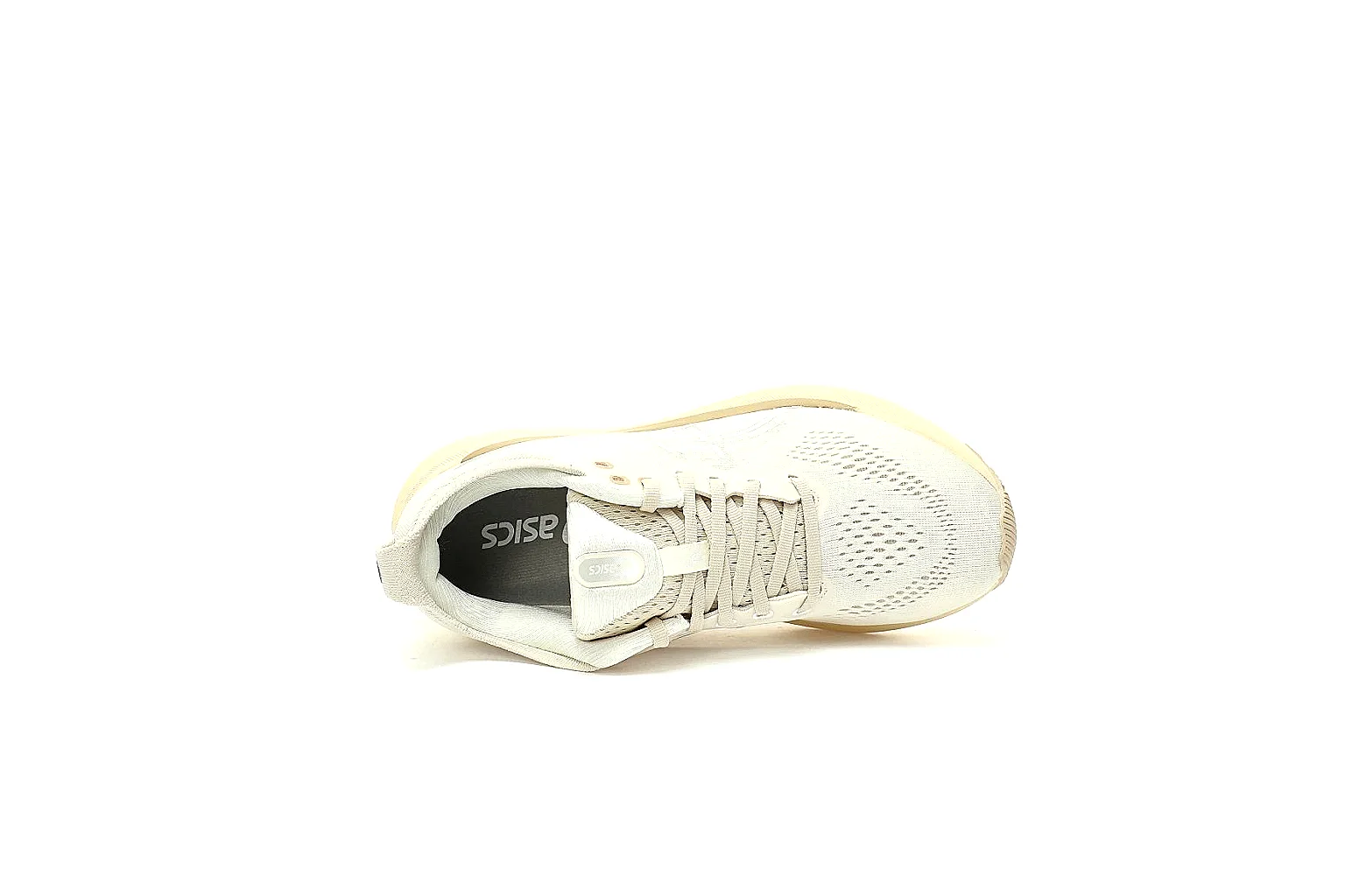 ASICS GEL-KAYANO 31 cream pair with lateral, heel, top and outsole QC views