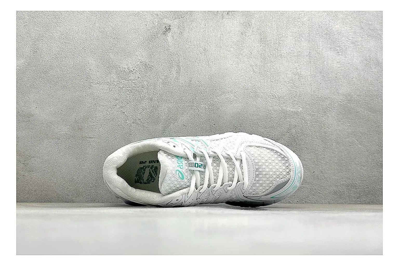 Asics Gel-Kayano White Mint QC reference photo showing white mesh runner upper, mint Asics accents, cushioned Gel-Kayano sole, and technical support shape thumbnail 6