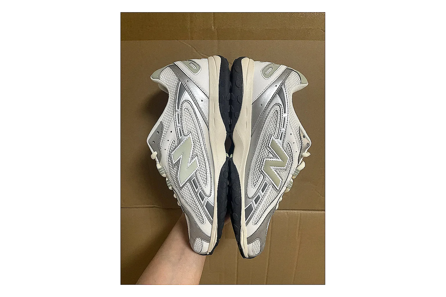 Asics Gel Kayano White Silver QC reference photo showing white mesh-leather runner upper, silver overlays, supportive Kayano shape, and cushioned retro sole thumbnail 2
