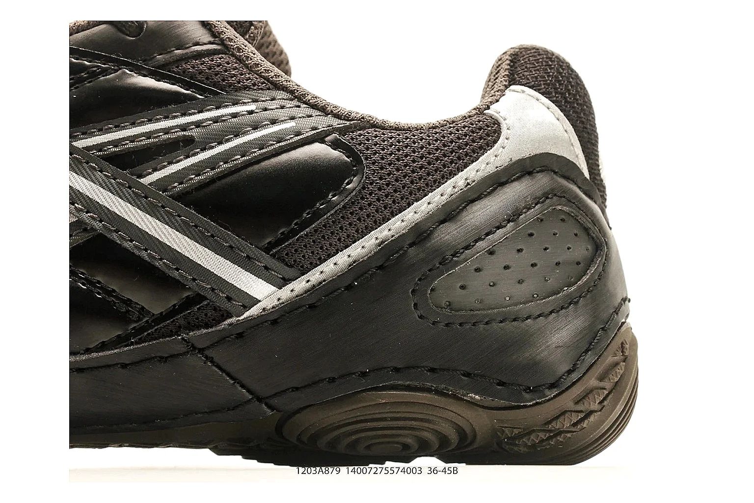 Asics Gel Runner Black Gray QC reference photo showing black gray mesh-leather upper, layered runner panels, Asics side stripes, and cushioned retro sole thumbnail 4