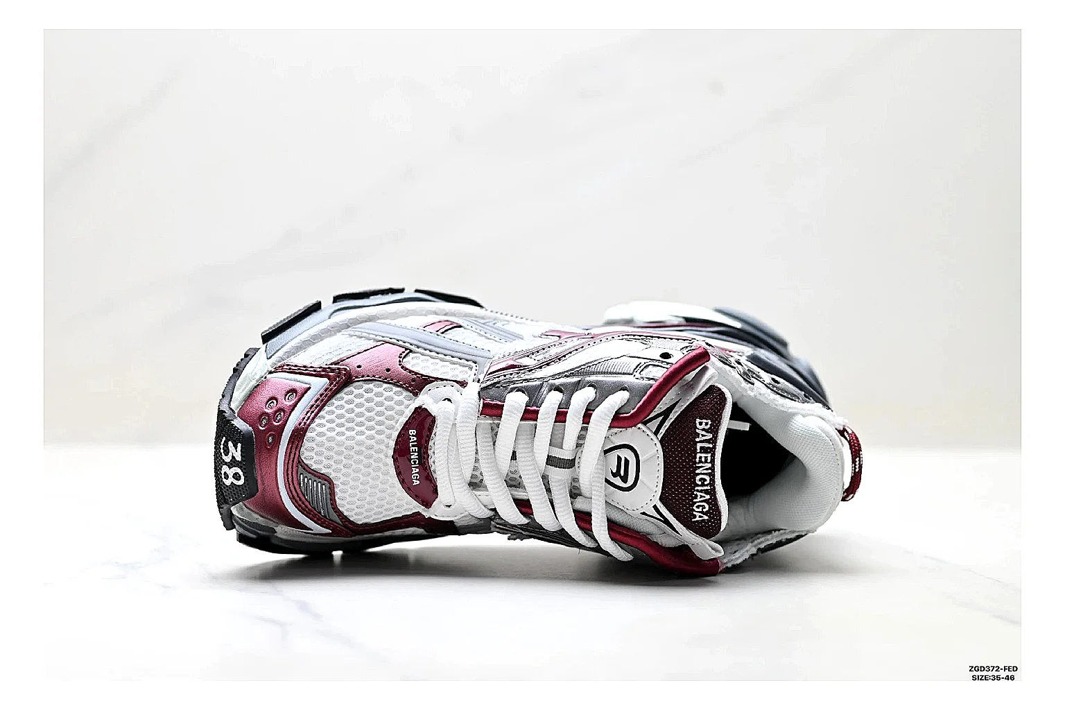 Asics Gel Runner Gray Burgundy QC reference photo showing gray mesh-leather runner upper, burgundy Asics accents, retro runner shape, and cushioned sole thumbnail 5