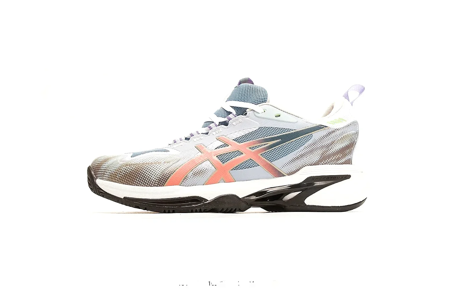Asics Gel Runner White Blue Orange QC reference photo showing white mesh-leather runner upper, blue and orange Asics accents, retro running shape, and cushioned sole