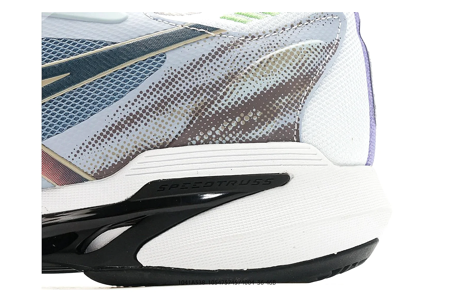 Asics Gel Runner White Blue Orange QC reference photo showing white mesh-leather runner upper, blue and orange Asics accents, retro running shape, and cushioned sole thumbnail 4