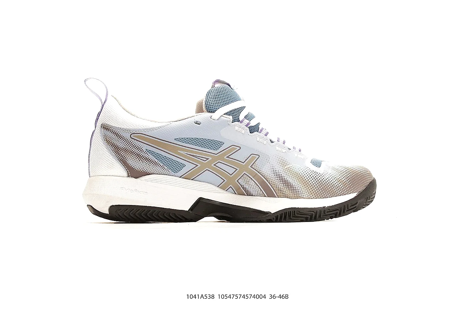 Asics Gel Runner White Blue Orange QC reference photo showing white mesh-leather runner upper, blue and orange Asics accents, retro running shape, and cushioned sole thumbnail 5