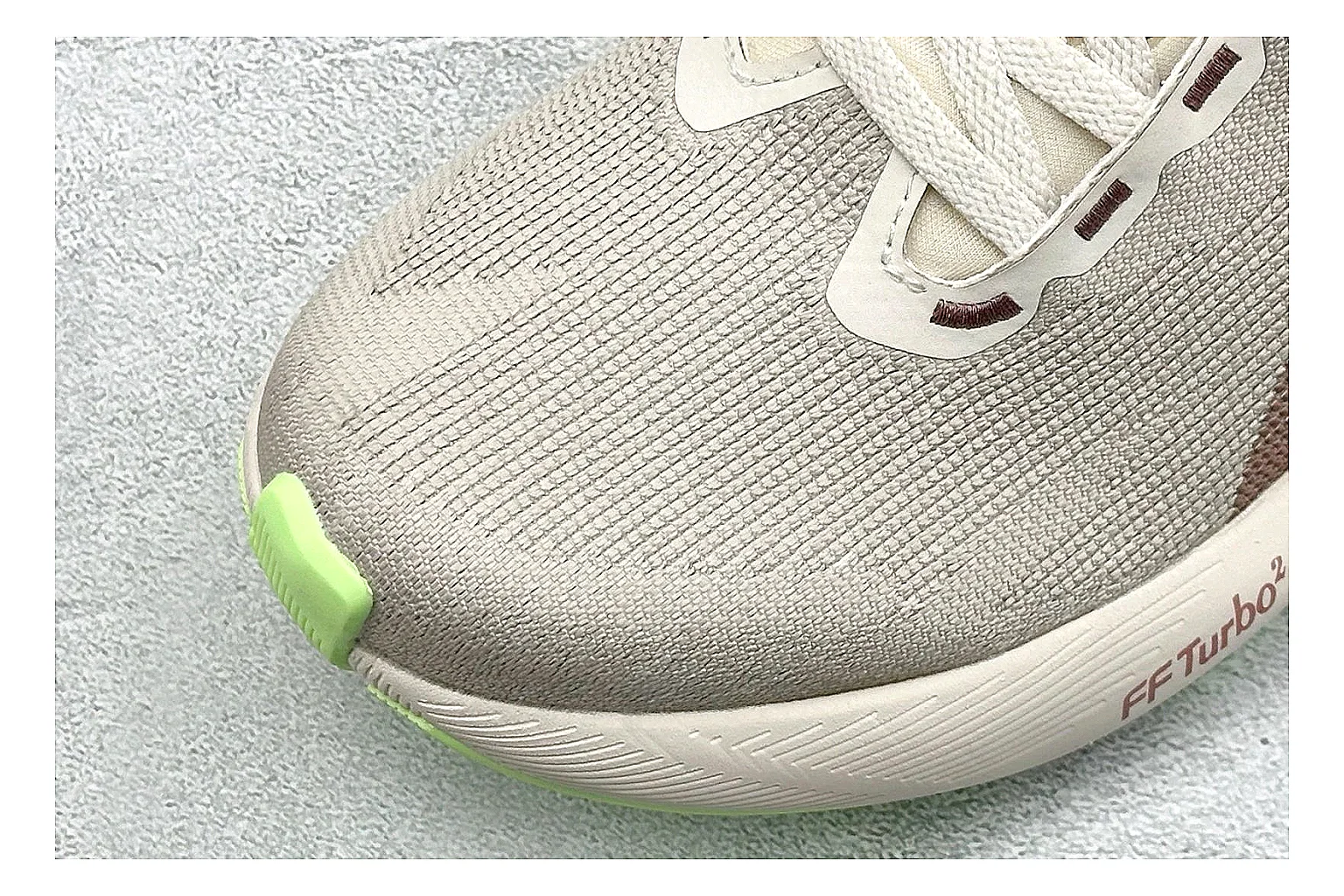 Asics Novablast 6 Cream Green QC reference photo showing cream running mesh, green side accents, tall cushioned sole, and modern training silhouette thumbnail 4