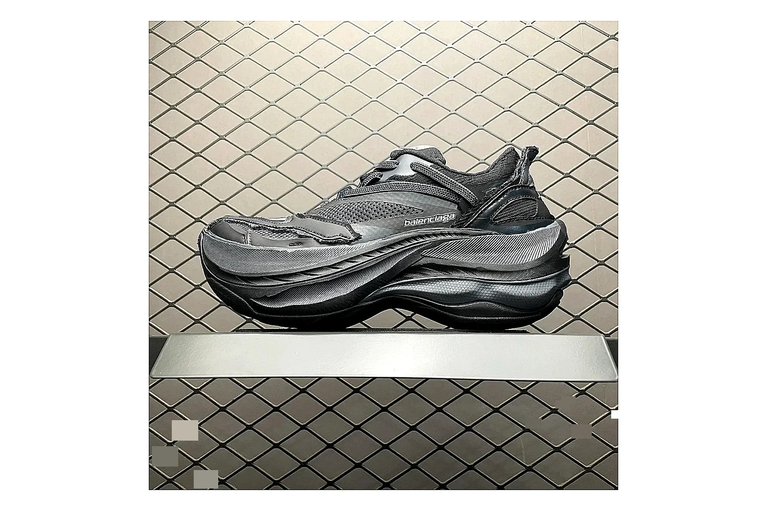 Balenciaga Track Grey Black Runner QC photo showing black grey track chunky runner with mixed upper and chunky shape