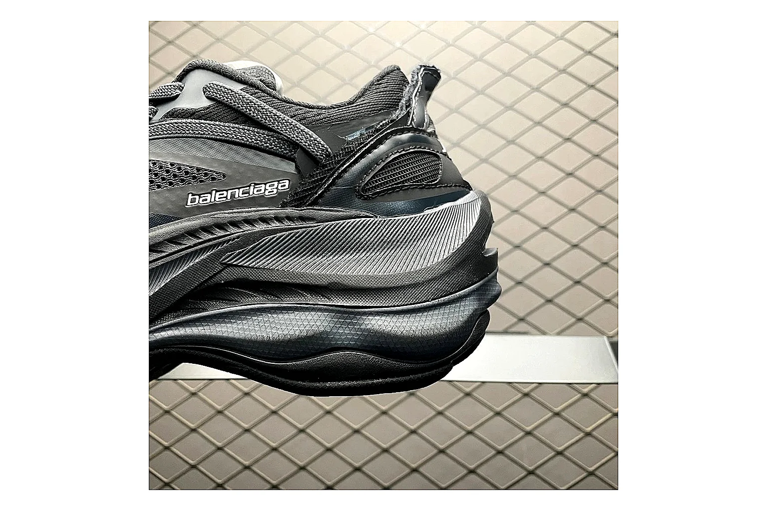 Balenciaga Track Grey Black Runner QC photo showing black grey track chunky runner with mixed upper and chunky shape