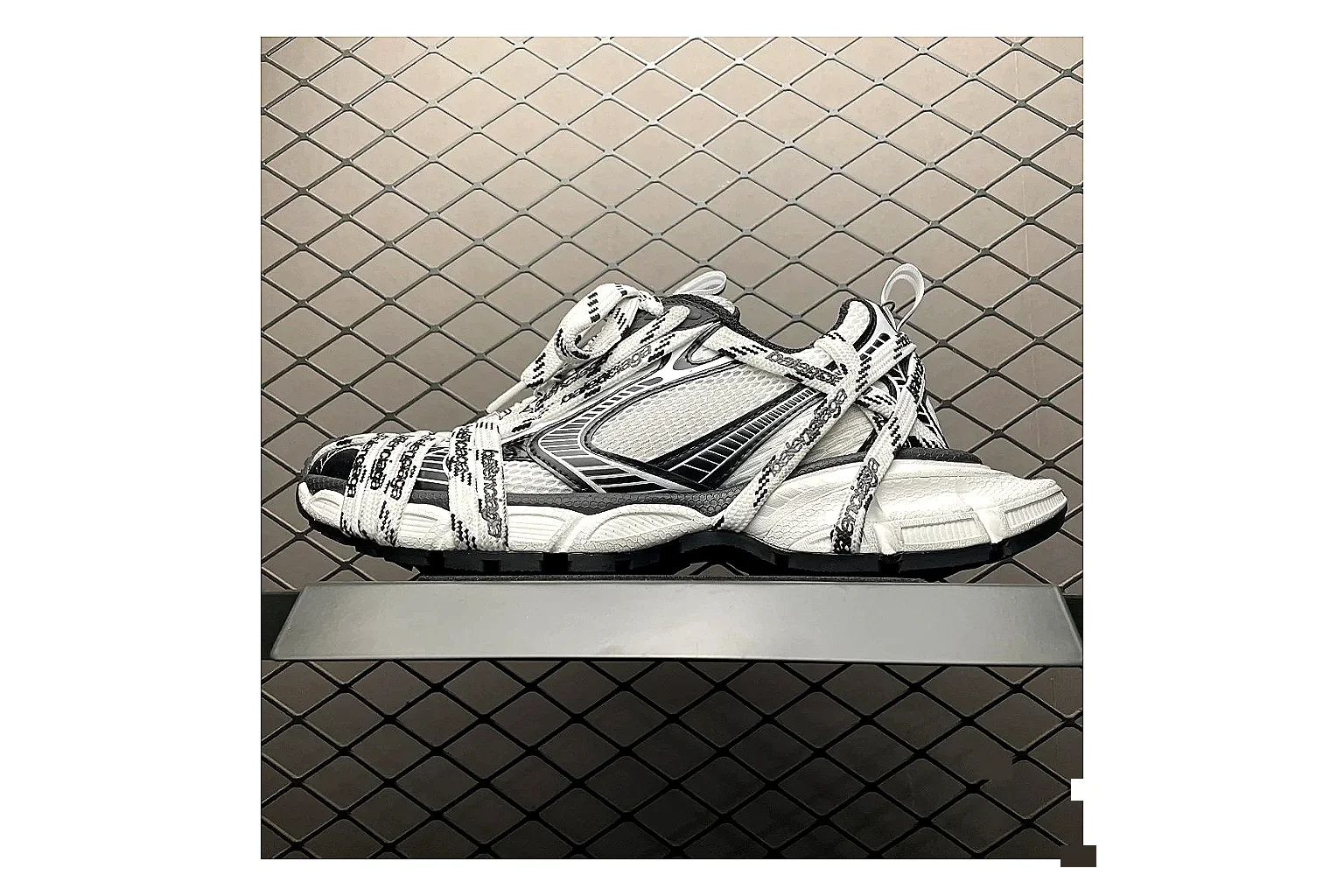 Balenciaga Track White Black Sandal QC photo showing white black track sport sandal with mixed upper and sandal shape