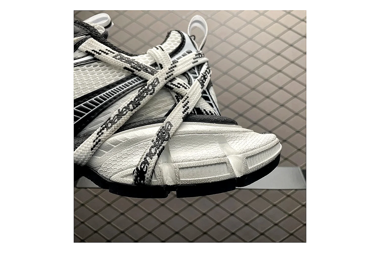 Balenciaga Track White Black Sandal QC photo showing white black track sport sandal with mixed upper and sandal shape