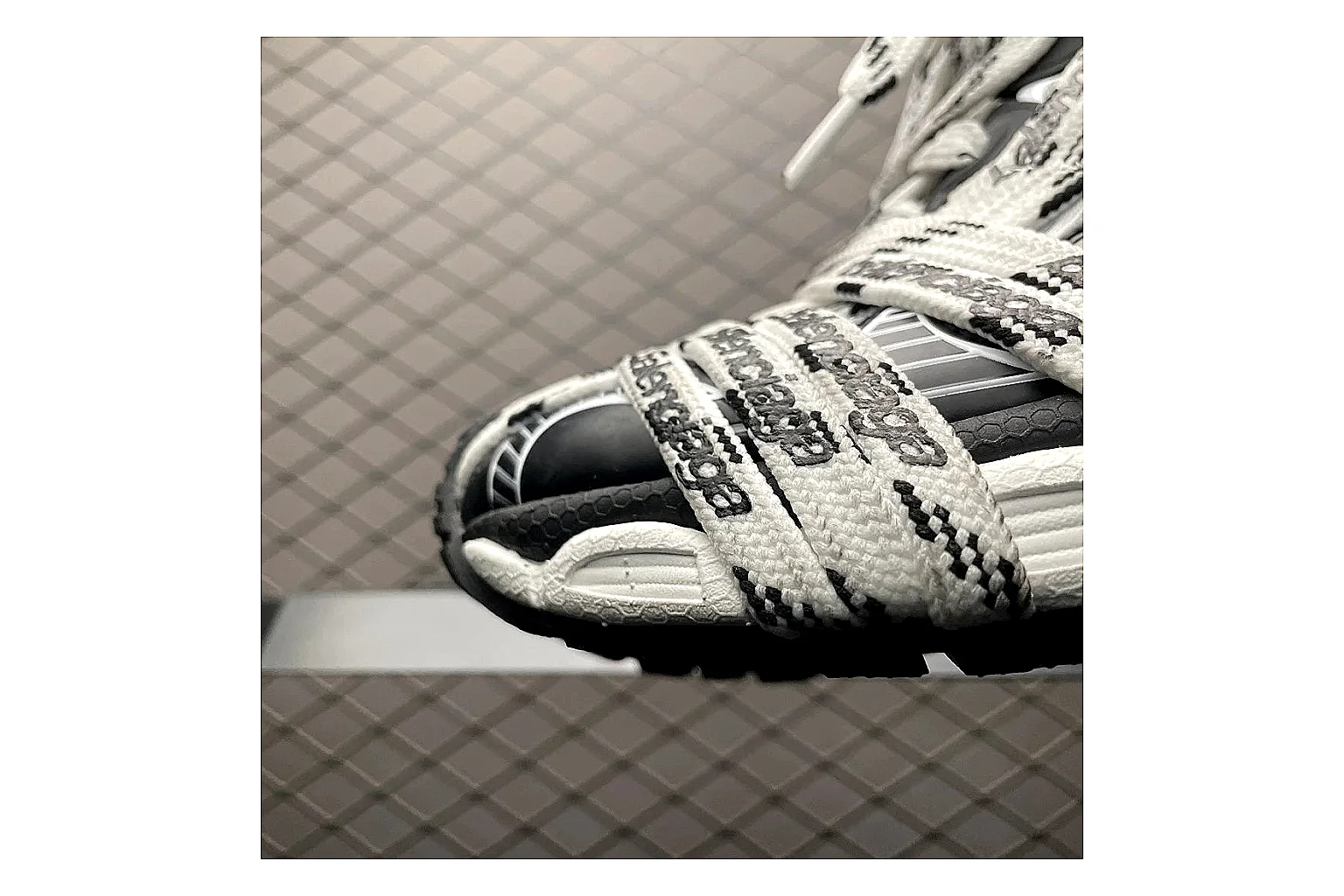 Balenciaga Track White Black Sandal QC photo showing white black track sport sandal with mixed upper and sandal shape thumbnail 4
