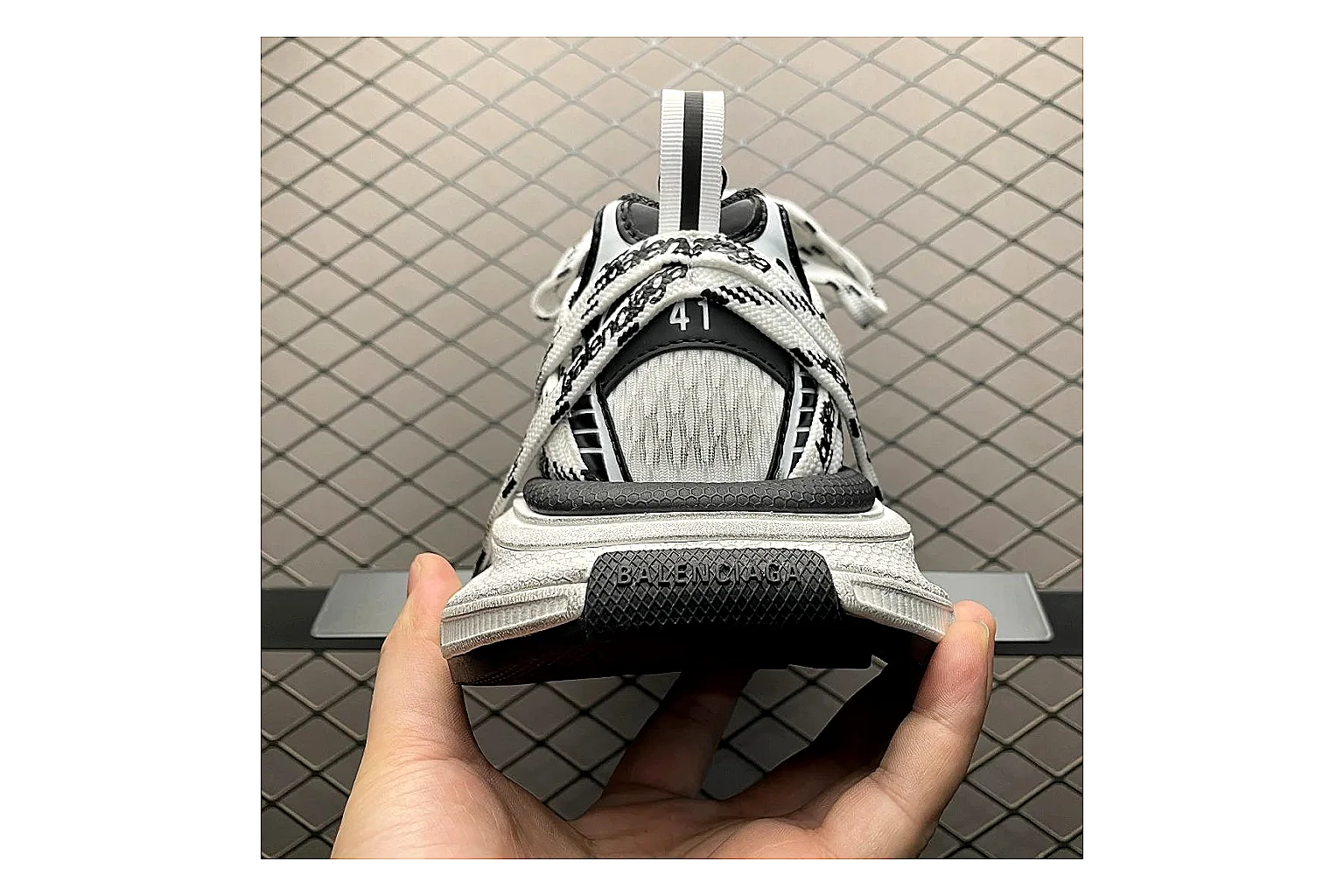 Balenciaga Track White Black Sandal QC photo showing white black track sport sandal with mixed upper and sandal shape thumbnail 5