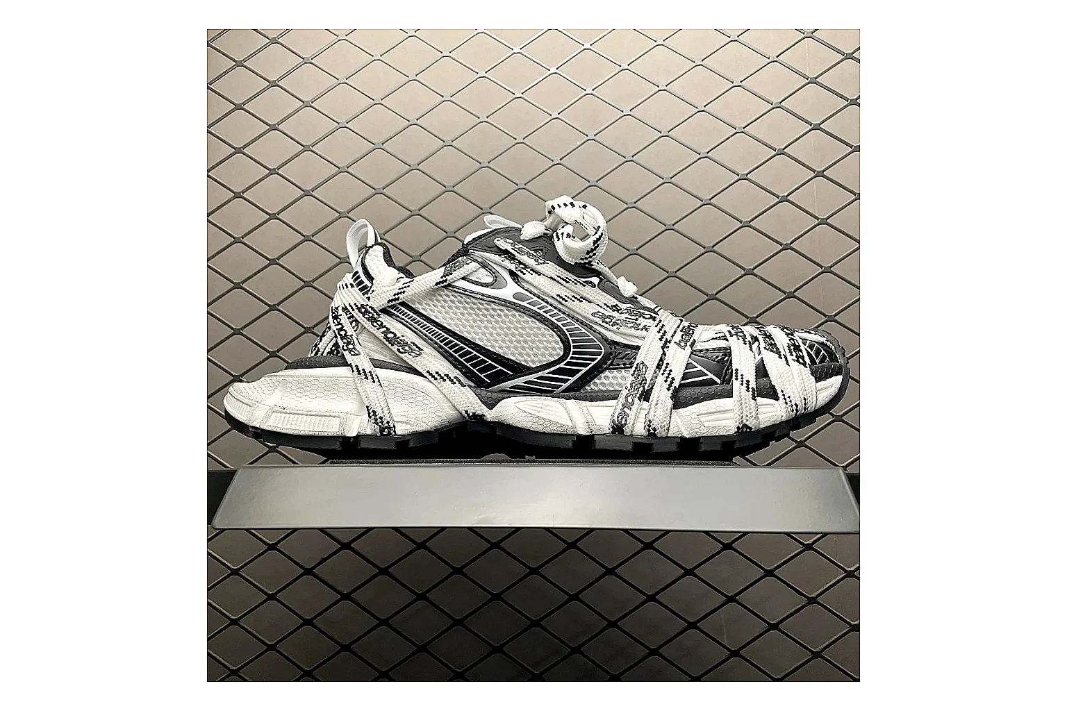 Balenciaga Track White Black Sandal QC photo showing white black track sport sandal with mixed upper and sandal shape thumbnail 6