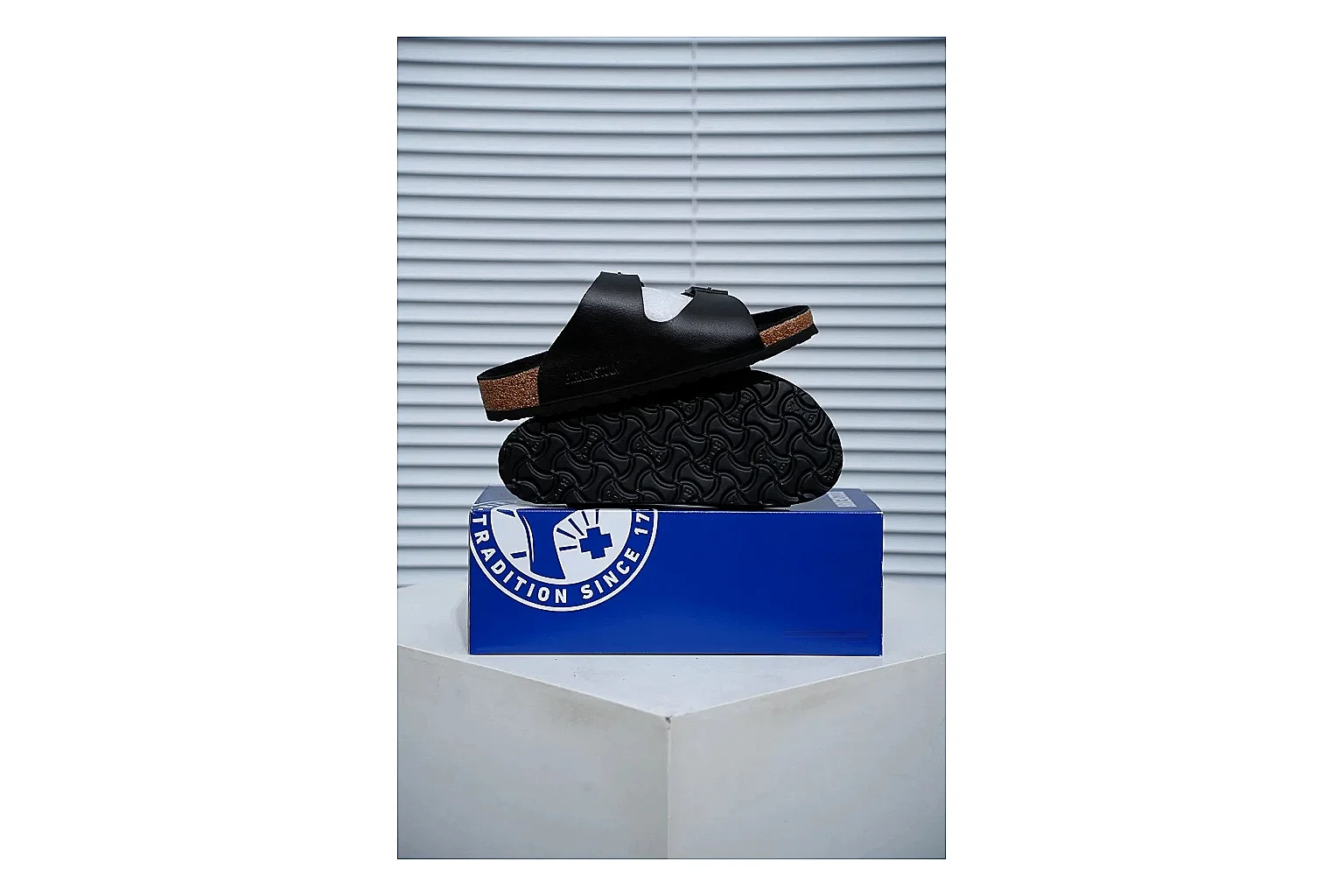 Birkenstock Arizona Black Cork Slide QC photo showing adjustable buckles, contoured footbed and dark outsole for versatile casual looks thumbnail 6