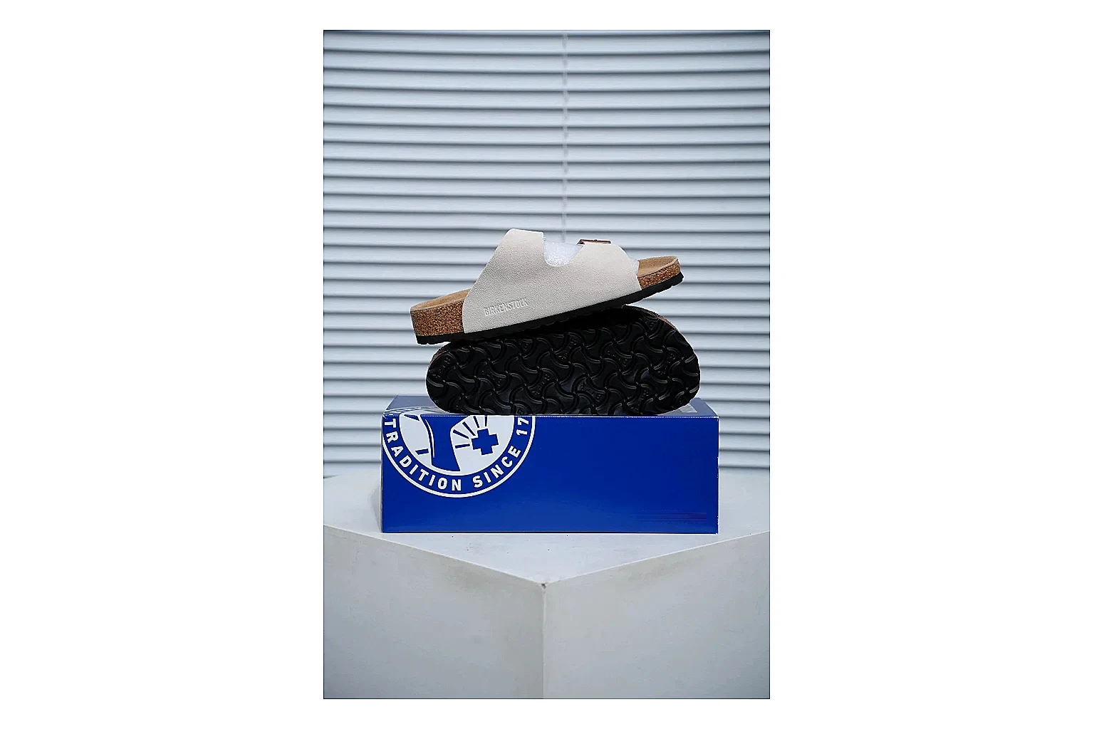 Birkenstock Arizona Cream Cork Slide QC photo showing adjustable buckles, soft neutral upper and contoured footbed for easy casual wear thumbnail 6
