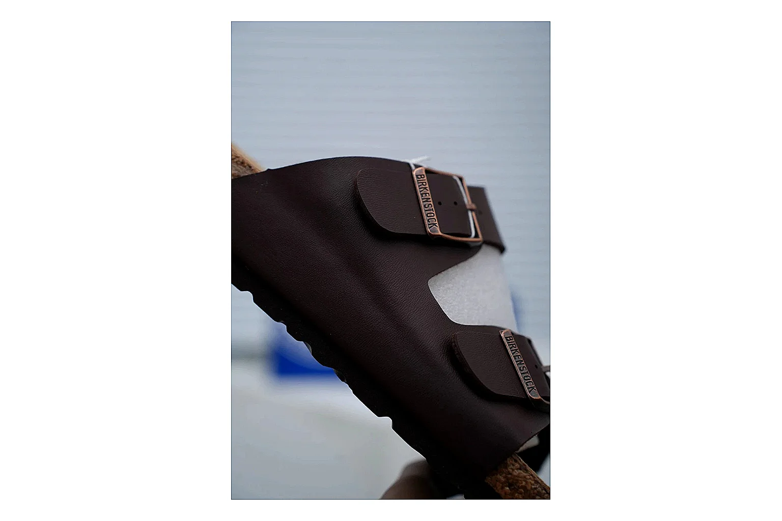 Birkenstock Arizona Mocha Cork Slide QC photo showing adjustable buckles, warm brown upper and contoured footbed for relaxed retro styling