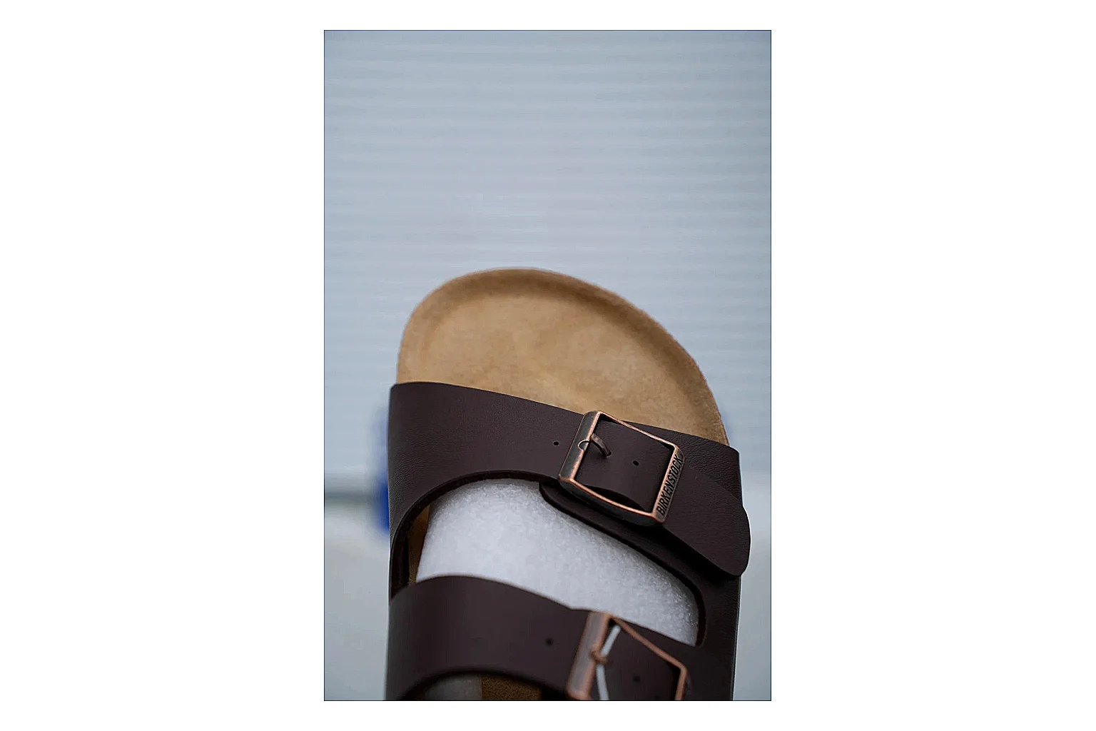 Birkenstock Arizona Mocha Cork Slide QC photo showing adjustable buckles, warm brown upper and contoured footbed for relaxed retro styling thumbnail 4